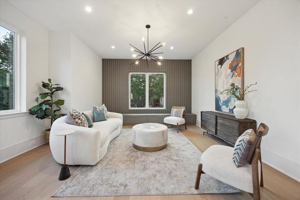 Interior, Living room, Pendant Lights, Recessed Lighting, Wood Texture Flooring