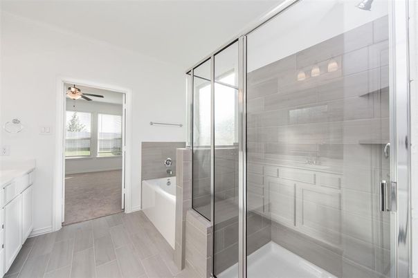 Bathroom, Glass Shower, Interior, Wood Texture Flooring
