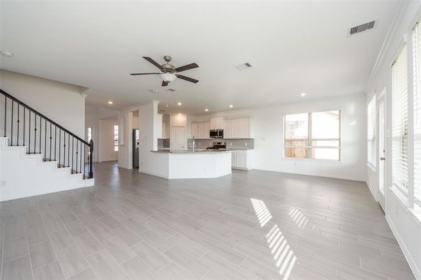 Empty room, Interior, Kitchen, Recessed Lighting, Wood Texture Flooring