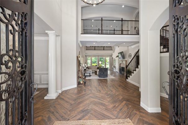 Fireplace, Interior, Recessed Lighting, Wood Texture Flooring