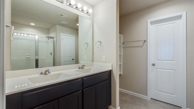 Bathroom, Dual Sink Vanities, Glass Shower, Interior, Recessed Lighting