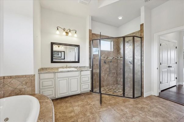 Bathroom, Dual Sink Vanities, Glass Shower, Interior, Recessed Lighting