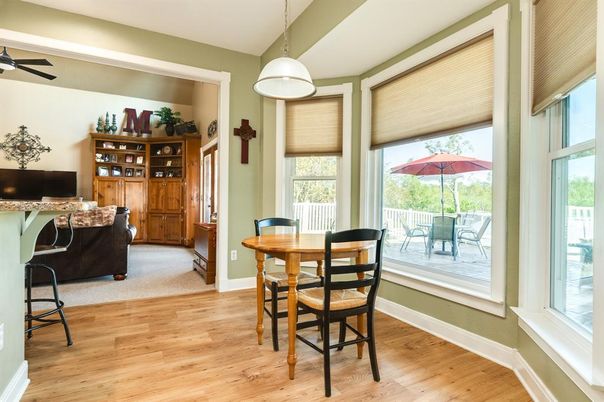 Dining room, Interior, Pendant Lights, Wood Texture Flooring