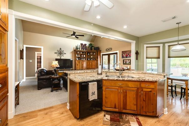 Dining room, Interior, Pendant Lights, Recessed Lighting, Wood Texture Flooring