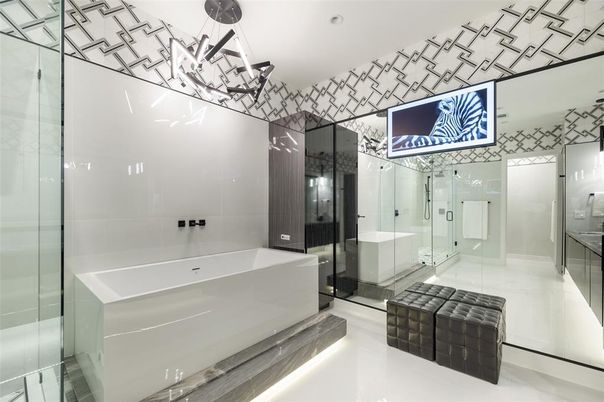 Bathroom, Glass Shower, Interior, Recessed Lighting