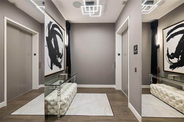 Elevator, Interior, Recessed Lighting, Wood Texture Flooring