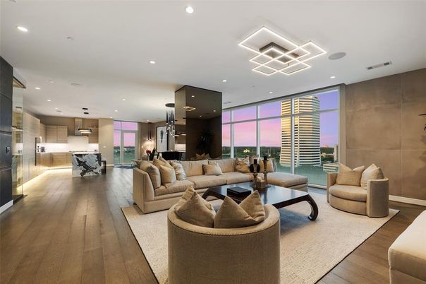 Interior, Kitchen, Living room, Pendant Lights, Recessed Lighting, Stainless Steel Appliances, Wood Texture Flooring