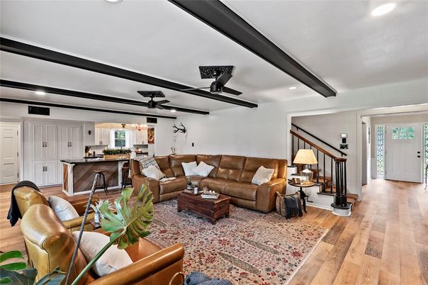 Interior, Kitchen, Living room, Recessed Lighting, Wood Texture Flooring