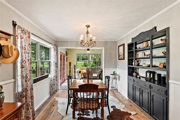 Chandelier, Dining room, Interior, Wood Texture Flooring