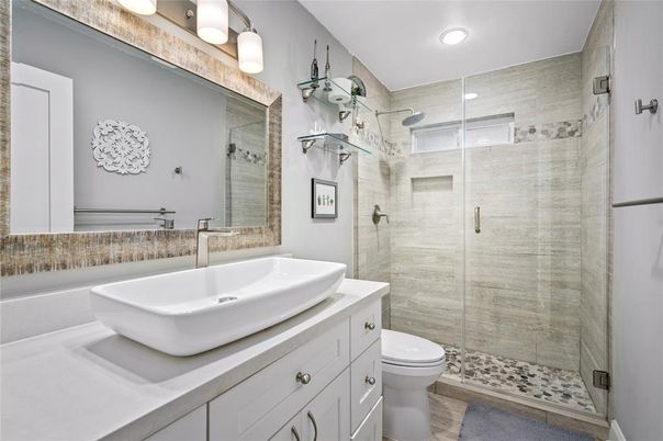 Bathroom, Glass Shower, Interior, Recessed Lighting