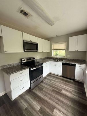 Interior, Kitchen, Stainless Steel Appliances, Wood Texture Flooring