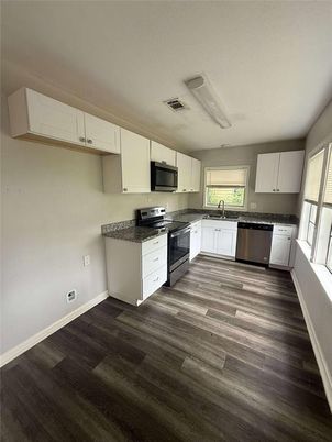 Interior, Kitchen, Stainless Steel Appliances, Wood Texture Flooring