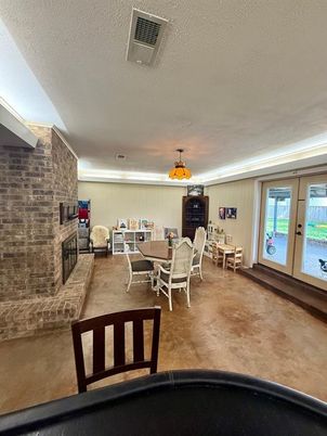 Dining room, Fireplace, Interior, Stone Walls