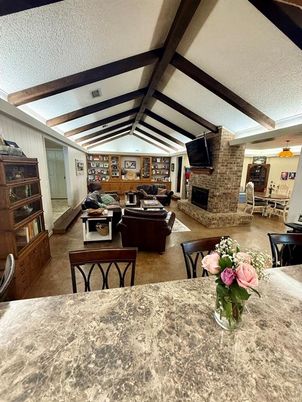Fireplace, Interior, Living room, Stone Walls, Wooden Beams