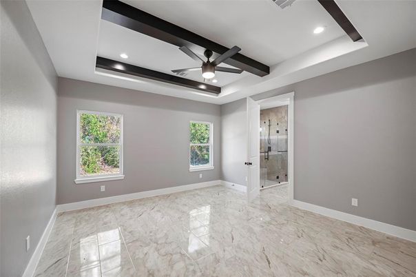 Empty room, Interior, Marble, Recessed Lighting, Wooden Beams