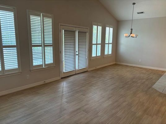Empty room, Interior, Pendant Lights, Wood Texture Flooring