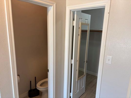 Bathroom, Glass Shower, Interior, Wood Texture Flooring