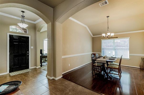 Chandelier, Dining room, Interior, Pendant Lights, Wood Texture Flooring