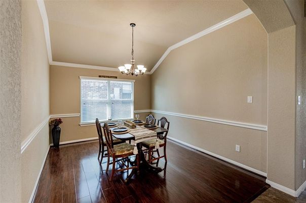 Chandelier, Dining room, Interior, Wood Texture Flooring