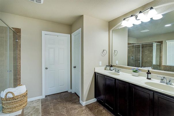 Bathroom, Dual Sink Vanities, Glass Shower, Interior