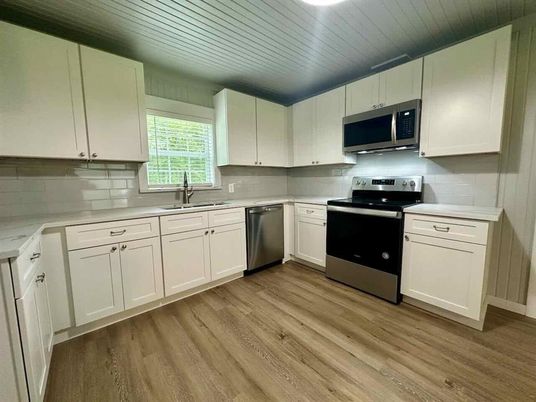 Interior, Kitchen, Stainless Steel Appliances, Wood Texture Flooring