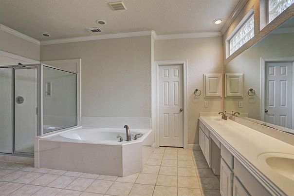Bathroom, Dual Sink Vanities, Glass Shower, Interior, Recessed Lighting