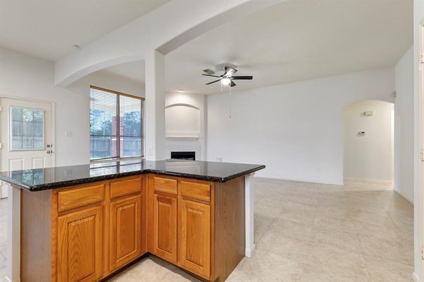 Empty room, Fireplace, Interior, Kitchen, Recessed Lighting