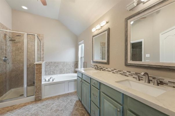 Bathroom, Dual Sink Vanities, Glass Shower, Interior, Recessed Lighting