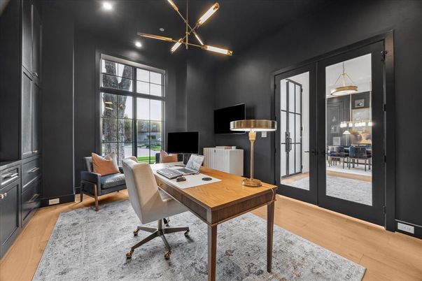 Home Office, Interior, Pendant Lights, Recessed Lighting, Wood Texture Flooring