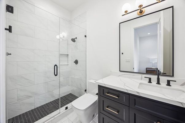 Bathroom, Glass Shower, Interior, Marble Walls