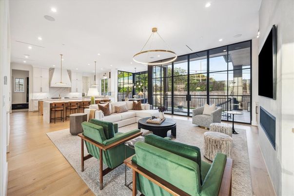 Interior, Kitchen, Living room, Pendant Lights, Recessed Lighting, Wood Texture Flooring