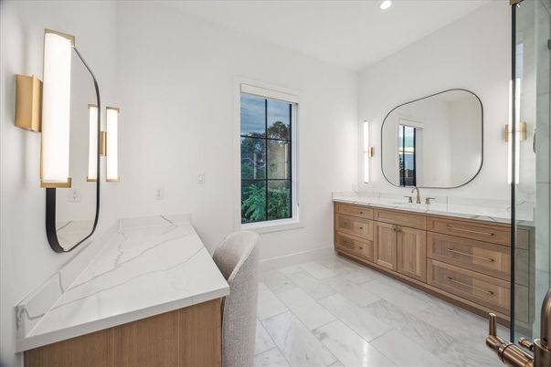 Bathroom, Dual Sink Vanities, Interior, Marble, Recessed Lighting