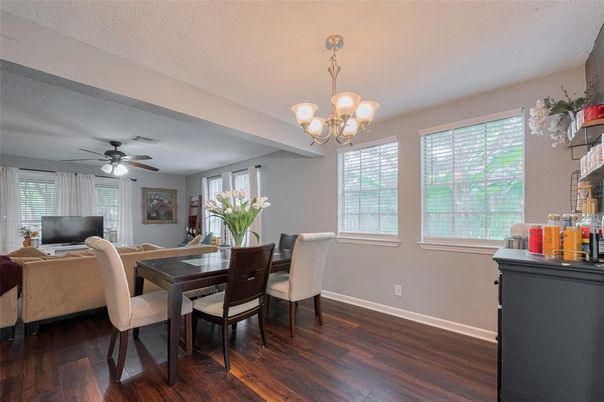 Chandelier, Dining room, Interior, Wood Texture Flooring