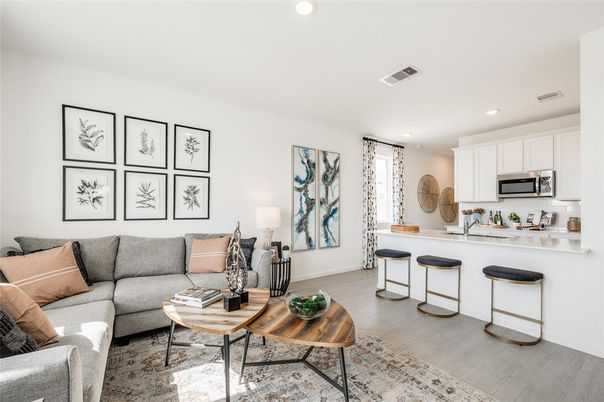 Interior, Kitchen, Living room, Recessed Lighting, Stainless Steel Appliances, Wood Texture Flooring