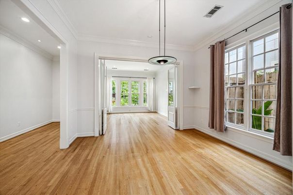 Empty room, Interior, Pendant Lights, Recessed Lighting, Wood Texture Flooring