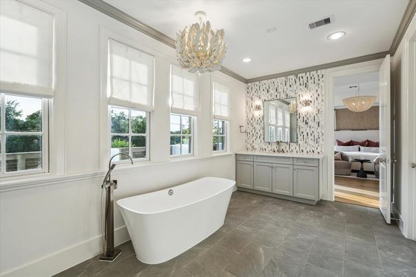 Bathroom, Bedroom, Chandelier, Free Standing Baths, Interior, Recessed Lighting