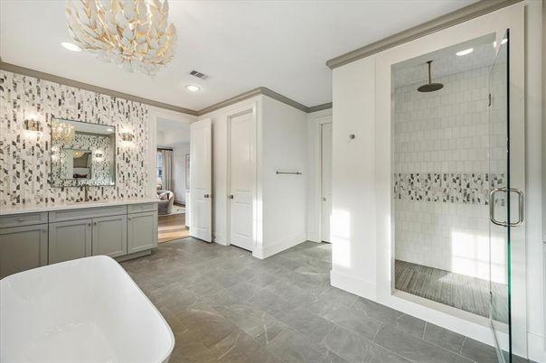 Bathroom, Free Standing Baths, Glass Shower, Interior, Recessed Lighting