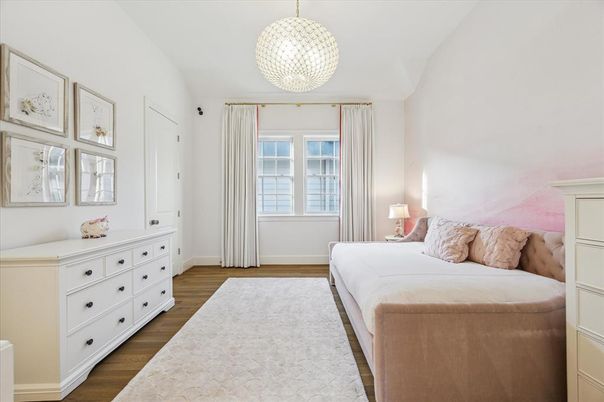 Bedroom, Interior, Pendant Lights, Wood Texture Flooring