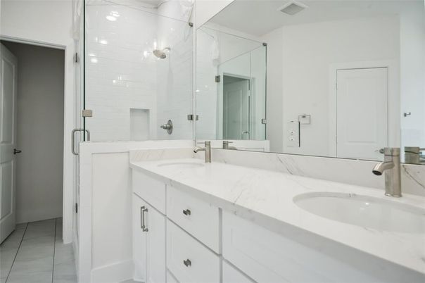 Bathroom, Dual Sink Vanities, Glass Shower, Interior