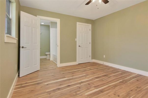 Bathroom, Empty room, Interior, Recessed Lighting, Wood Texture Flooring