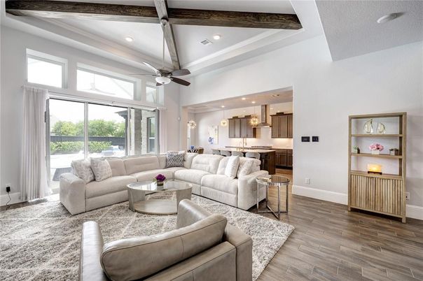 Interior, Kitchen, Living room, Pendant Lights, Recessed Lighting, Wood Texture Flooring
