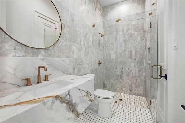 Bathroom, Glass Shower, Interior, Marble Walls