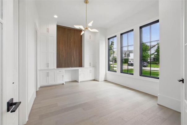 Empty room, Interior, Pendant Lights, Recessed Lighting, Wood Texture Flooring
