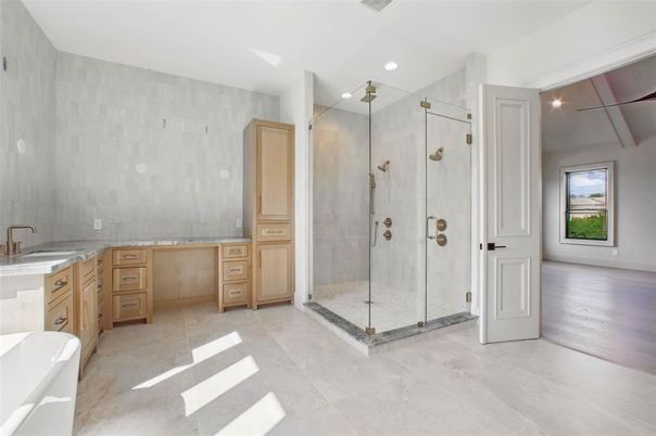 Bathroom, Glass Shower, Interior, Recessed Lighting