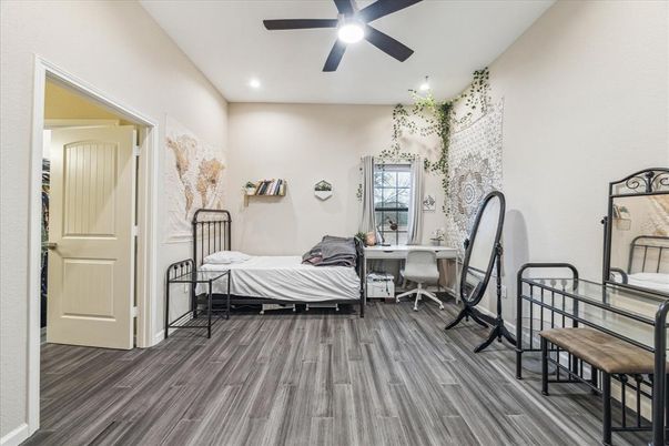 Bedroom, Home Office, Interior, Recessed Lighting, Wood Texture Flooring