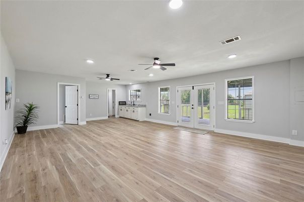 Empty room, Interior, Recessed Lighting, Wood Texture Flooring