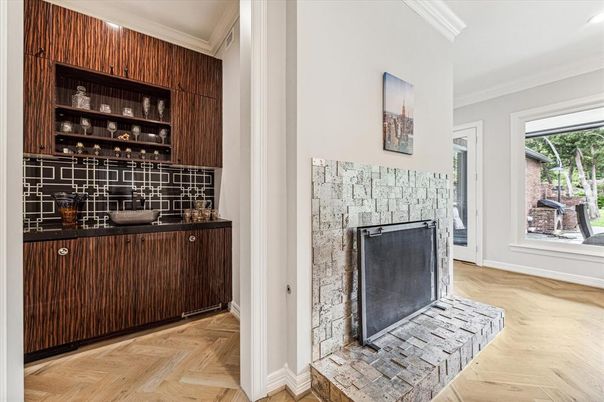 Fireplace, Interior, Recessed Lighting, Wood Texture Flooring