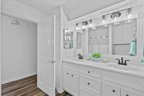 Bathroom, Dual Sink Vanities, Interior, Wood Texture Flooring