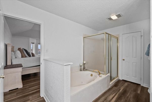 Bathroom, Bedroom, Glass Shower, Interior, Wood Texture Flooring