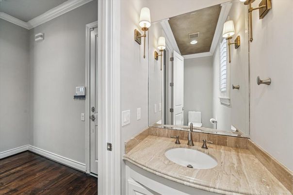 Bathroom, Interior, Recessed Lighting, Wood Texture Flooring